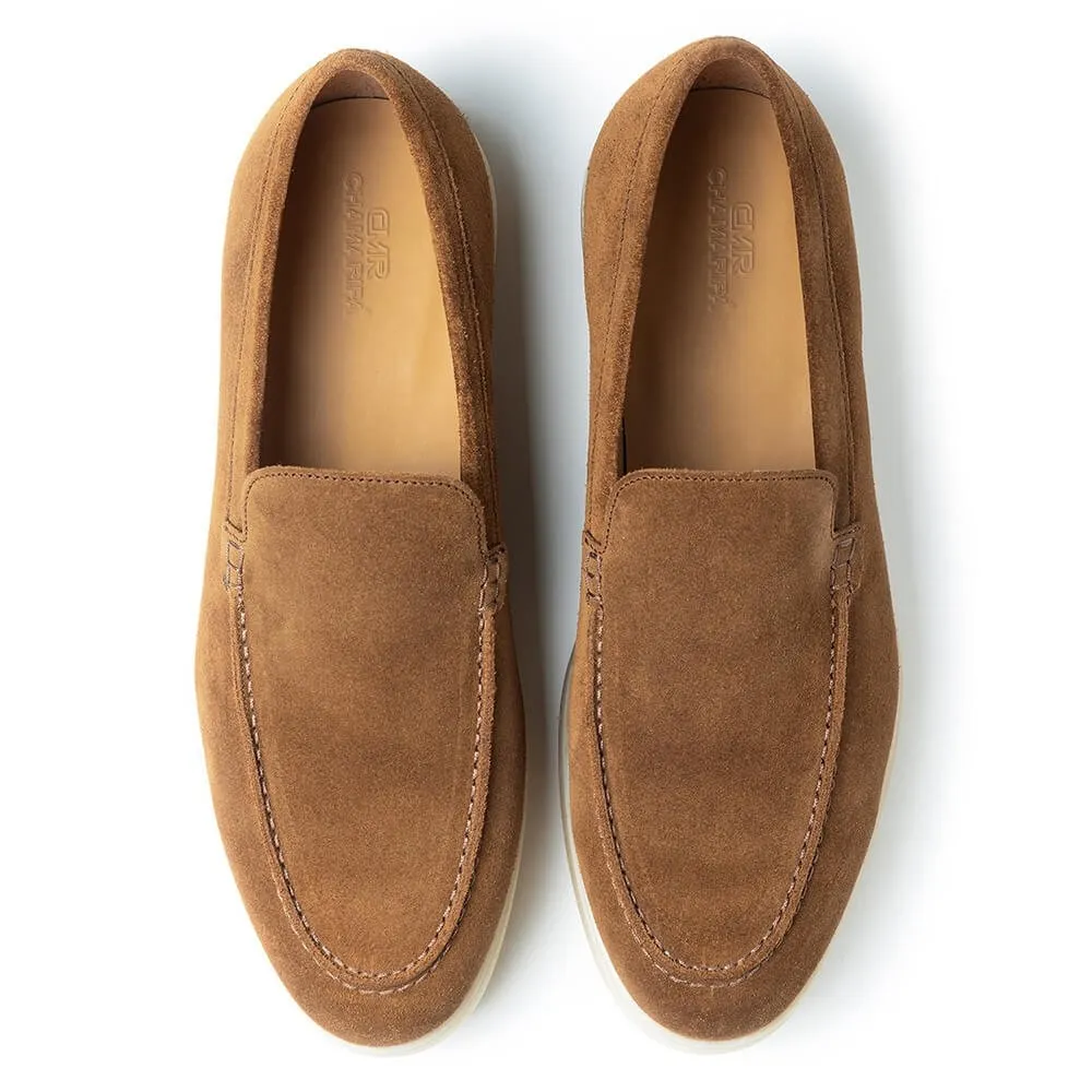 5 CM / 1.95 Inches CMR CHAMARIPA Handcrafted Hidden Heel Shoes For Men - Brown Suede Apron Toe Loafers