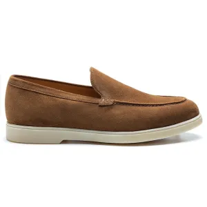 5 CM / 1.95 Inches CMR CHAMARIPA Handcrafted Hidden Heel Shoes For Men - Brown Suede Apron Toe Loafers