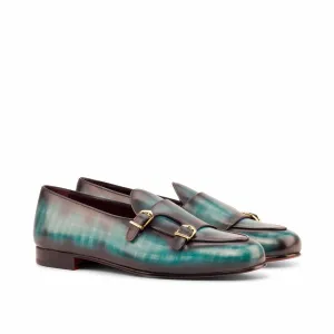 Ambrogio Bespoke Custom Men's Shoes Turquoise Patina Leather Monk Slipper Loafers (AMB1947)