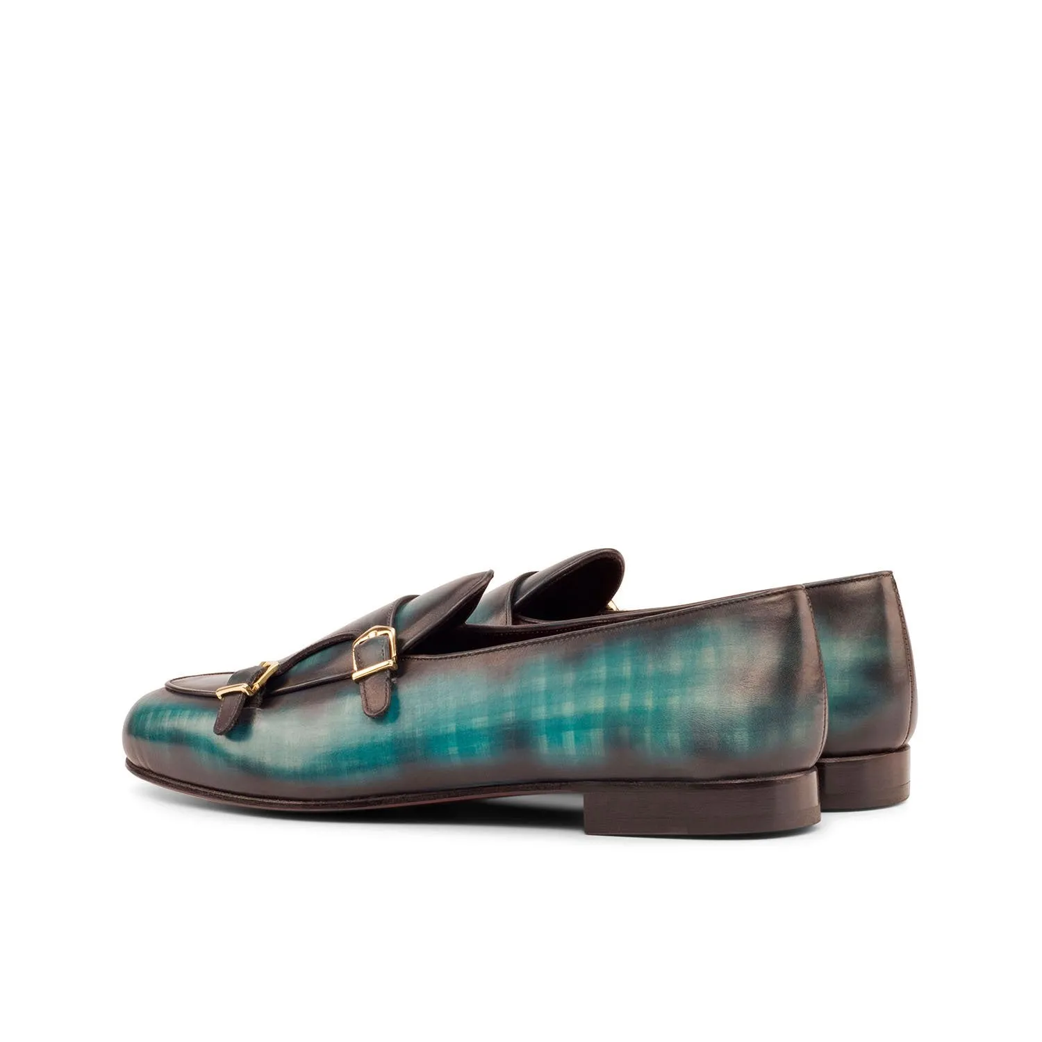 Ambrogio Bespoke Custom Men's Shoes Turquoise Patina Leather Monk Slipper Loafers (AMB1947)