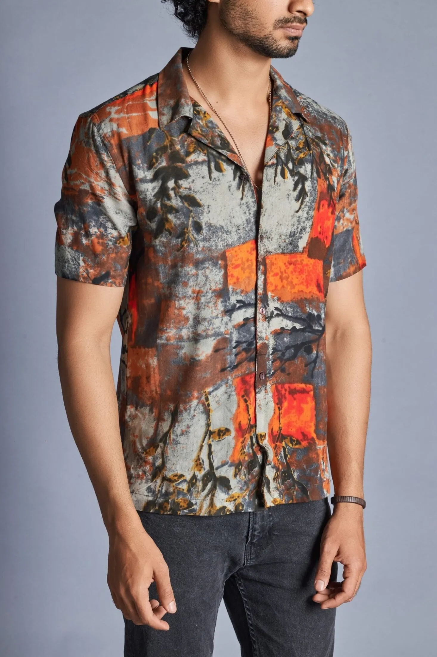 Art- Cuban Collar Shirt for Men