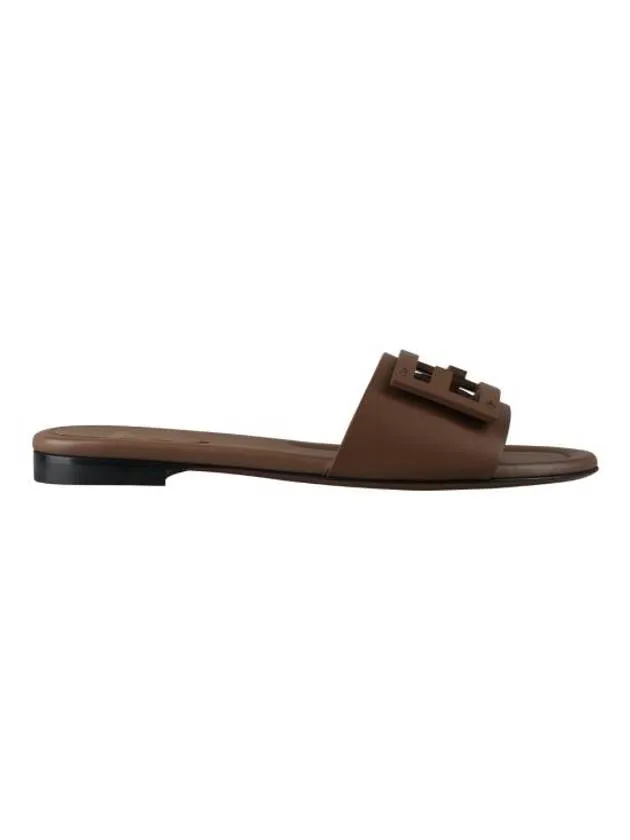 Baguette FF Logo Leather Slippers Mocha