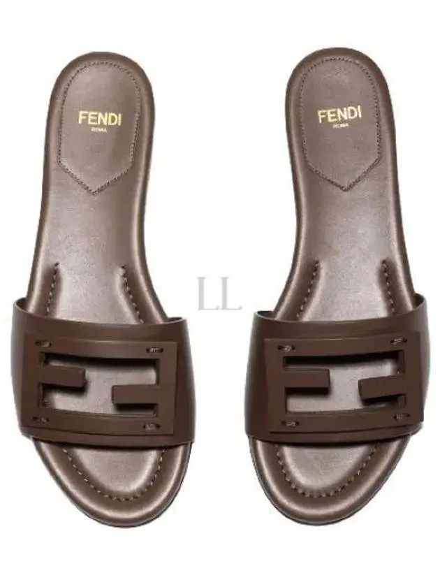 Baguette FF Logo Leather Slippers Mocha