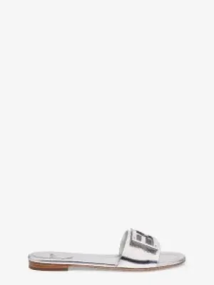 Baguette Nappa Leather Slippers Silver