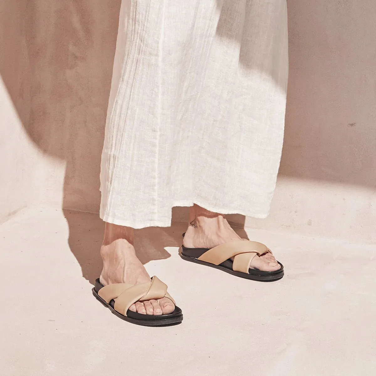 Cross Leather Slides