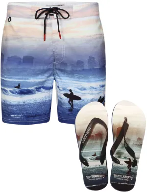Eppink Surf Swim Shorts with Free Matching Flip Flops - Tokyo Laundry