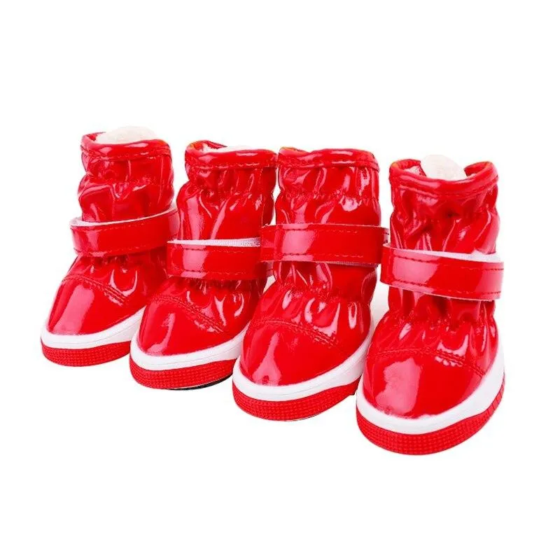 Faux Leather Dog Boots - All Weather - Cashmere lining - 4pcs/set