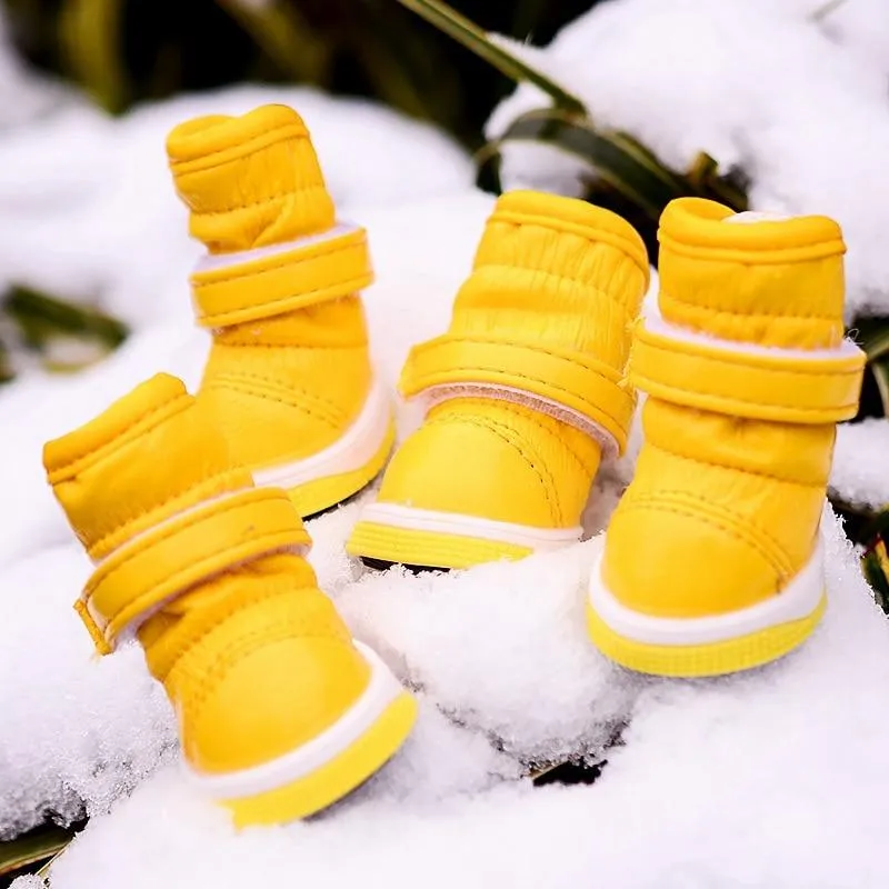 Faux Leather Dog Boots - All Weather - Cashmere lining - 4pcs/set