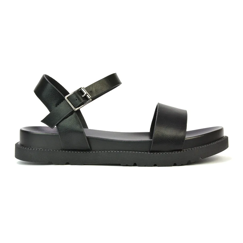 Grace Flatform Ankle Buckle Strappy Flat Summer Sandals in Gold Metallic