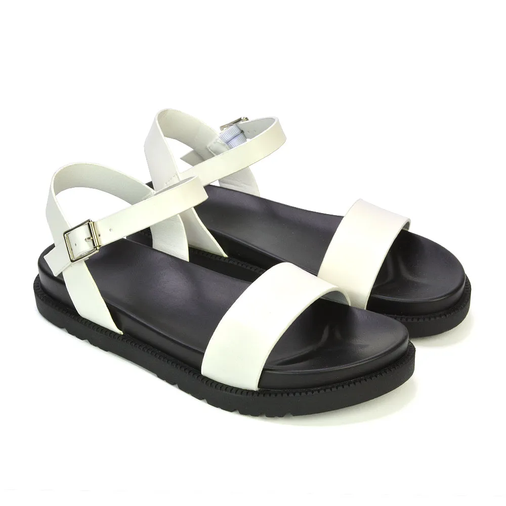 Grace Flatform Ankle Buckle Strappy Flat Summer Sandals in Gold Metallic