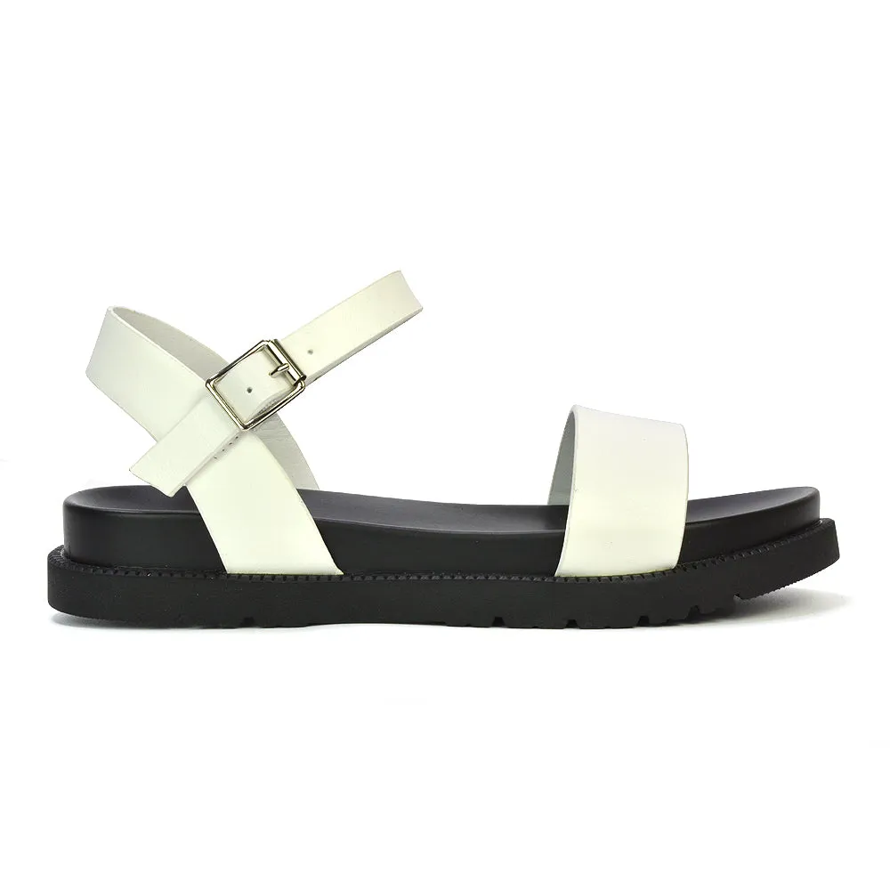Grace Flatform Ankle Buckle Strappy Flat Summer Sandals in Gold Metallic