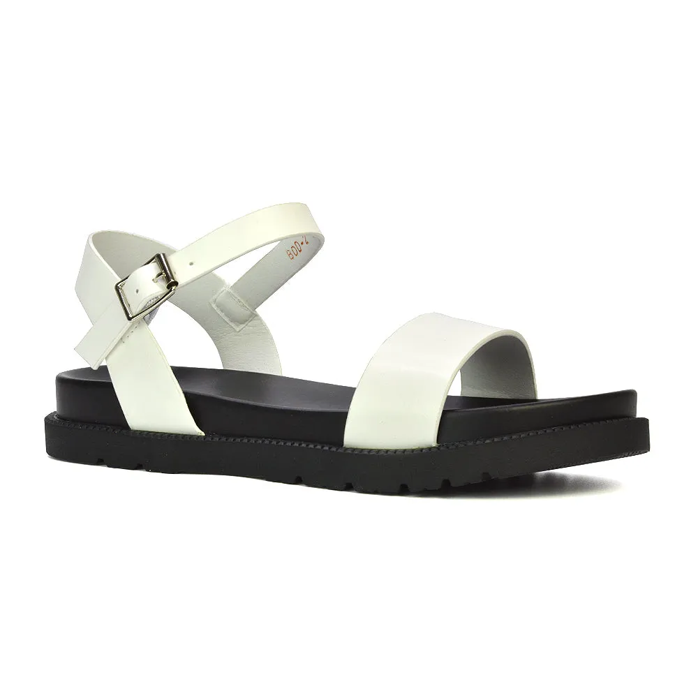 Grace Flatform Ankle Buckle Strappy Flat Summer Sandals in Gold Metallic