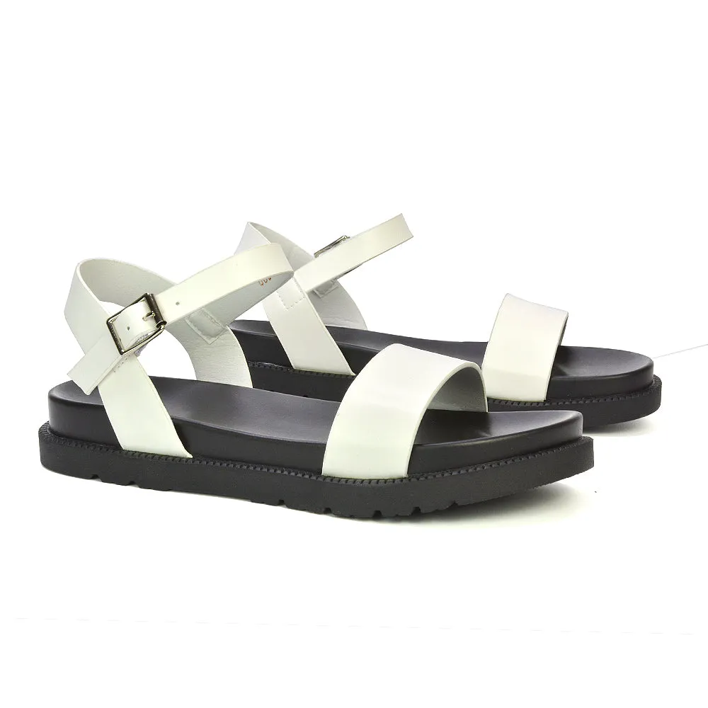 Grace Flatform Ankle Buckle Strappy Flat Summer Sandals in Gold Metallic