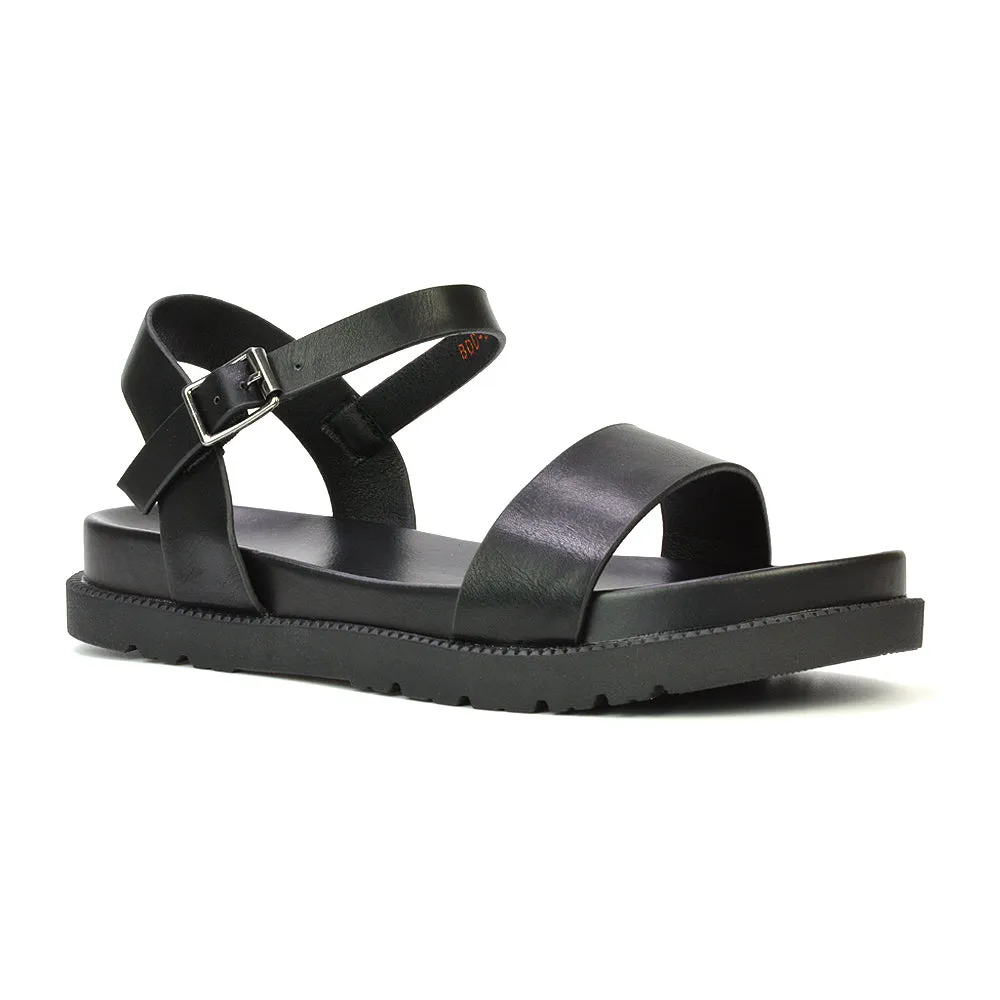 Grace Flatform Ankle Buckle Strappy Flat Summer Sandals in Gold Metallic