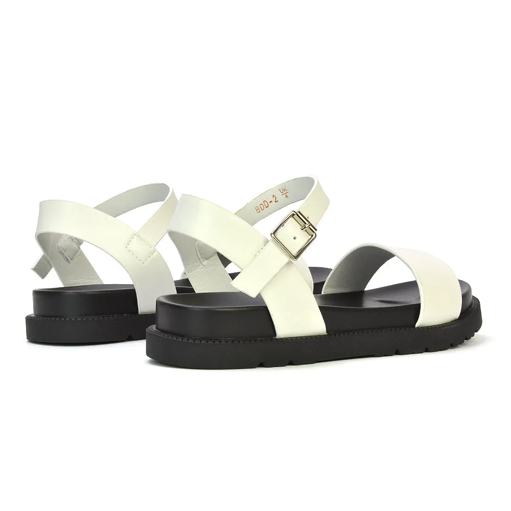 Grace Flatform Ankle Buckle Strappy Flat Summer Sandals in Gold Metallic
