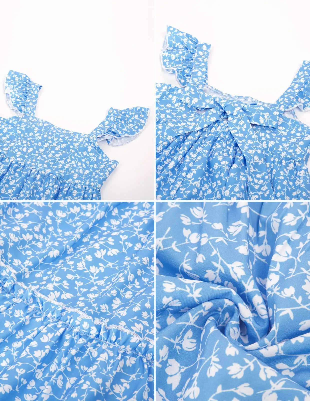 GRACE KARIN Girls A-line Floral Dress Girls Summer Beach Dress Blue Floral 12Y