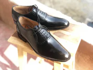 Handmade Men's Black Brogue Toe Leather Lace Up Shoes, Men Designer Dress Formal Luxury Shoes