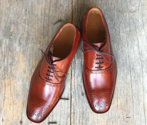 Handmade Men's Brown Brogue Toe Leather Lace Up Shoes, Men Designer Dress Formal Luxury Fashion Shoes