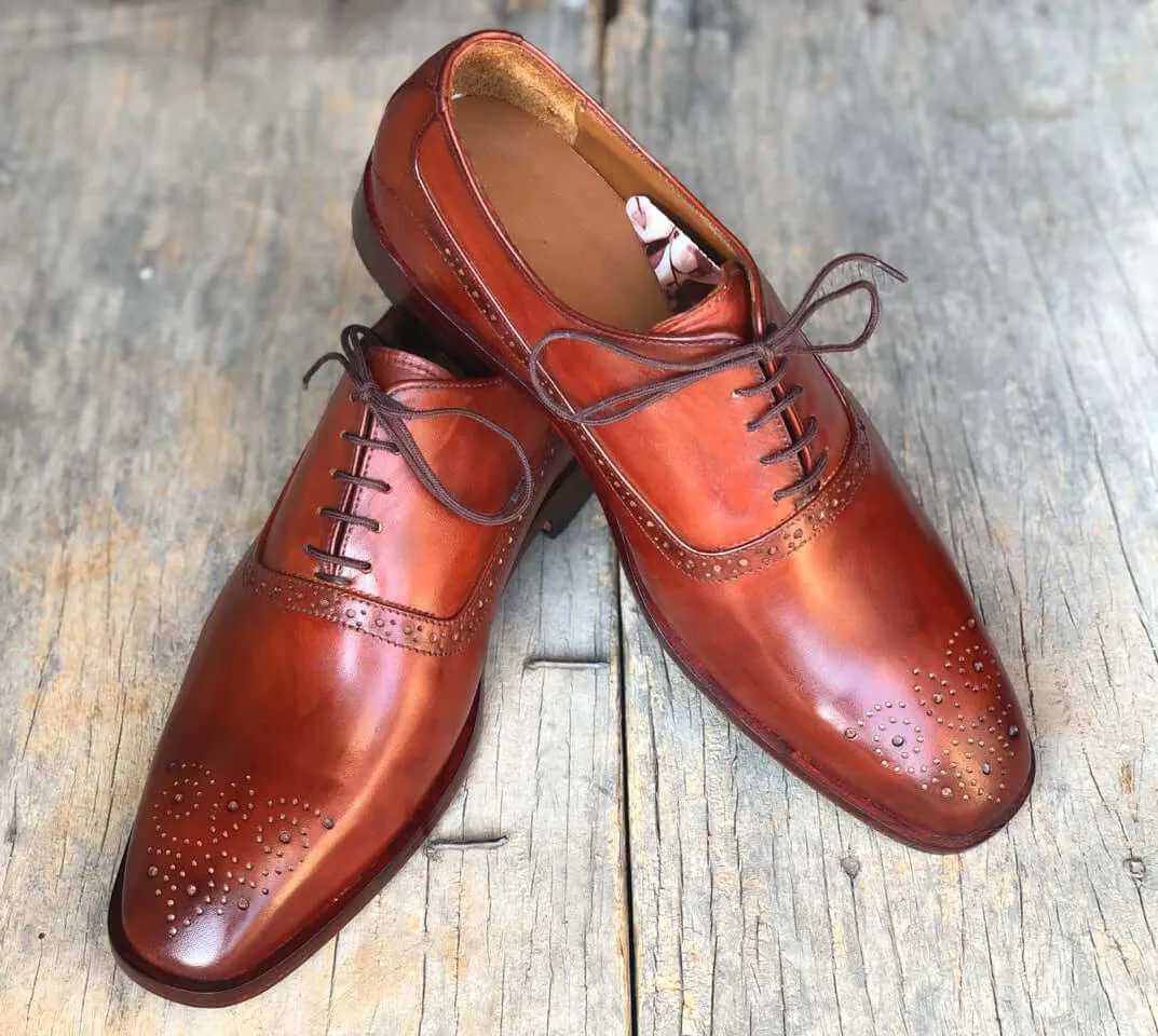 Handmade Men's Brown Brogue Toe Leather Lace Up Shoes, Men Designer Dress Formal Luxury Fashion Shoes