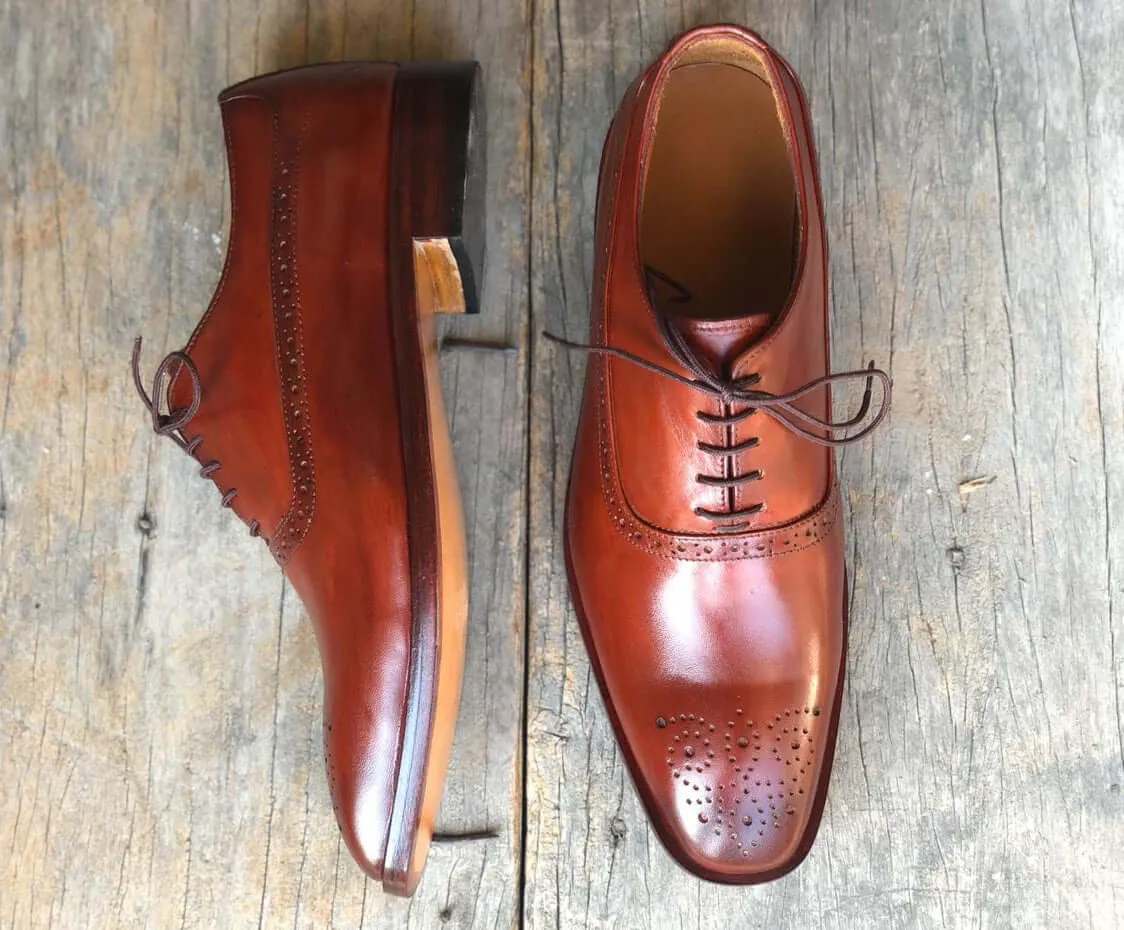 Handmade Men's Brown Brogue Toe Leather Lace Up Shoes, Men Designer Dress Formal Luxury Fashion Shoes
