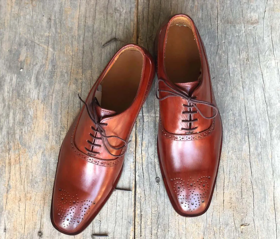 Handmade Men's Brown Brogue Toe Leather Lace Up Shoes, Men Designer Dress Formal Luxury Fashion Shoes