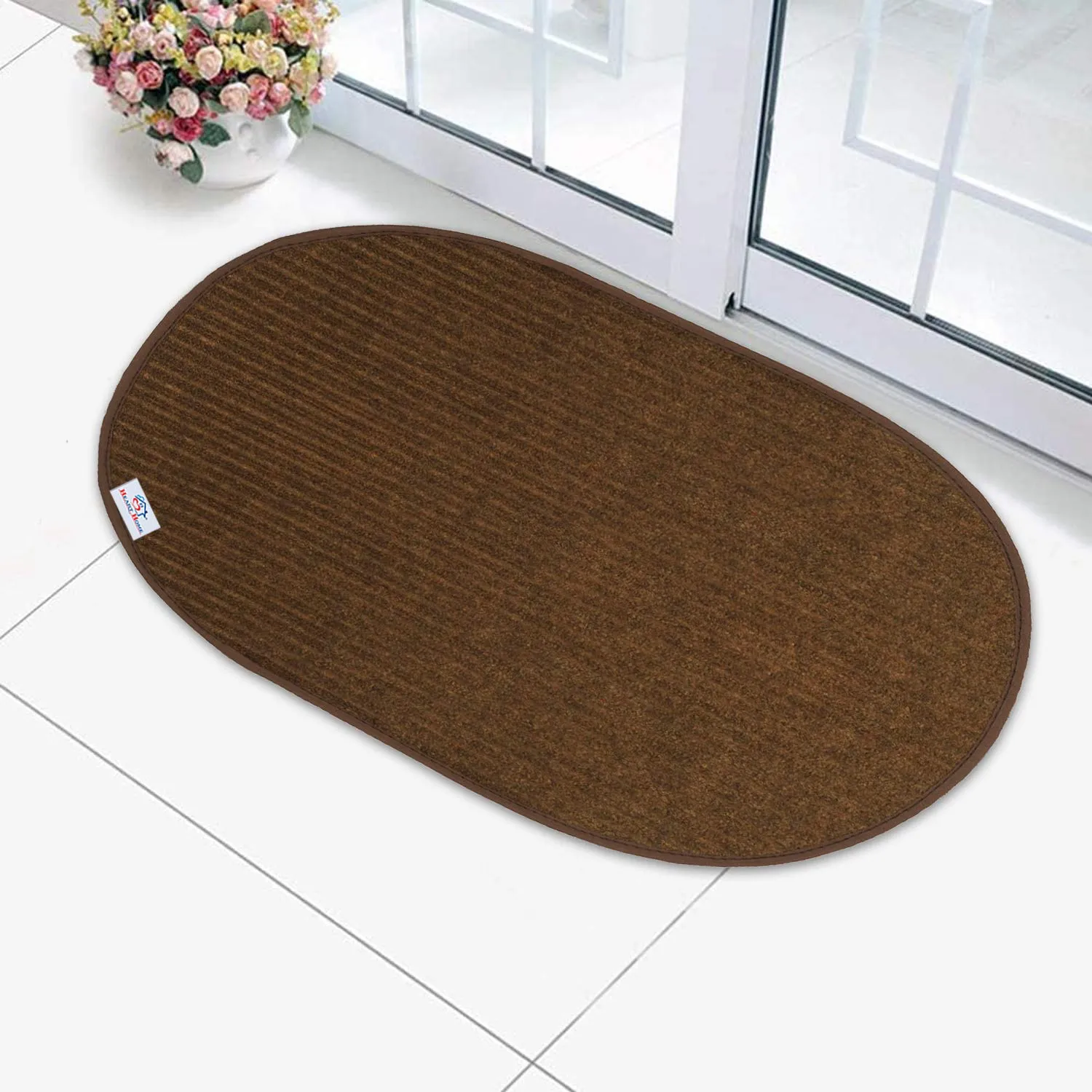 Heart Home Oval Shape Durable Microfiber Door Mat, Heavy Duty Doormat, Indoor Outdoor, Easy Clean, Waterproof, Low-Profile Mats for Entry, Patio, Garage (14'' x 23'', Brown)-HEART12091, Standard