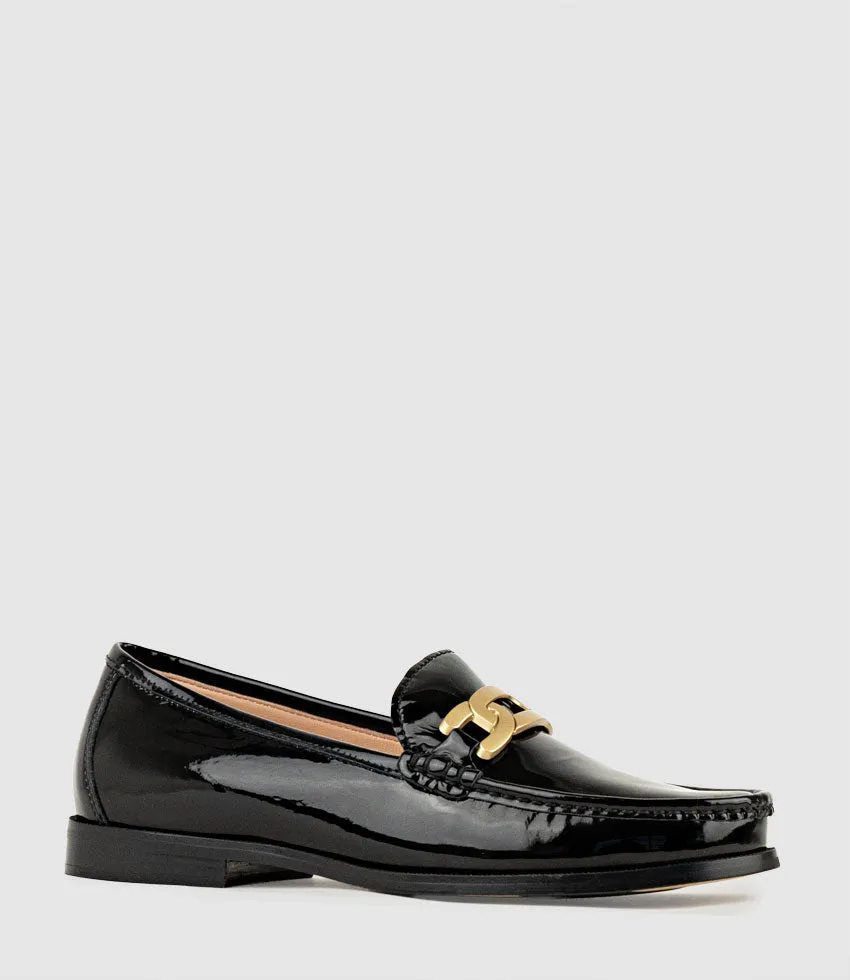 HINGE Penny Loafer with Trim in Black Patent
