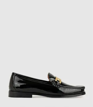 HINGE Penny Loafer with Trim in Black Patent