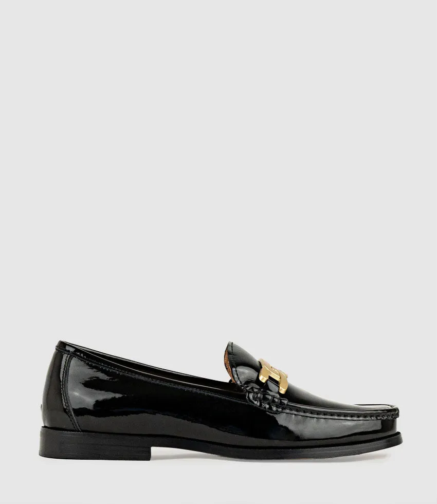 HINGE Penny Loafer with Trim in Black Patent