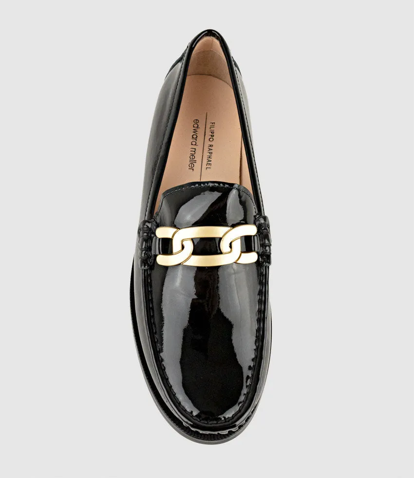 HINGE Penny Loafer with Trim in Black Patent