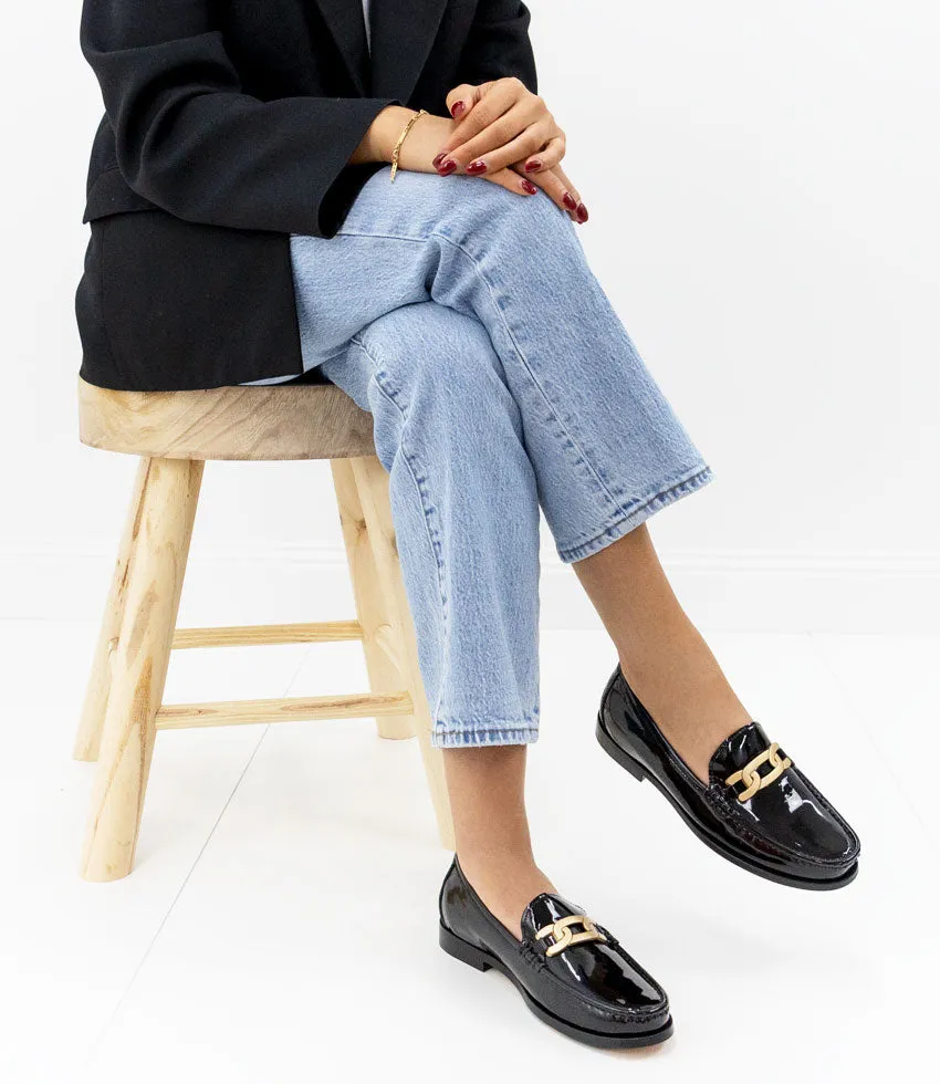 HINGE Penny Loafer with Trim in Black Patent