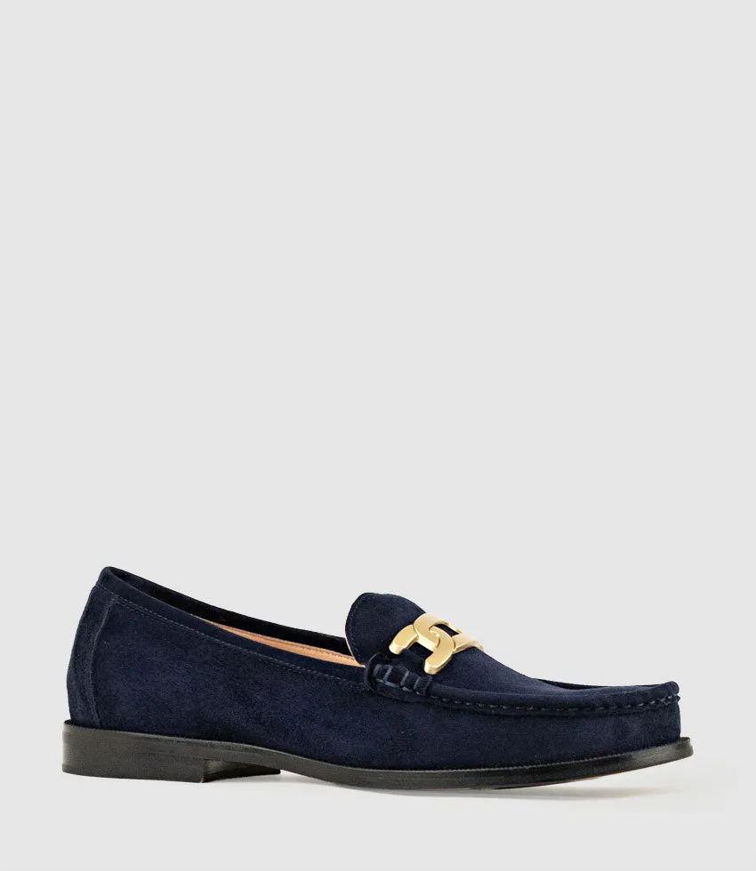 HINGE Penny Loafer with Trim in Navy Suede
