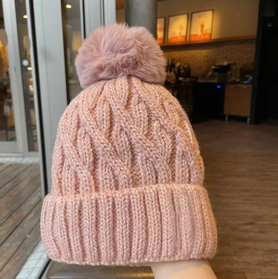 JBextension Womens Winter Thick Cable Knit Pompom Beanie Faux Fur Pom Hat Warm Lined Skull Cap