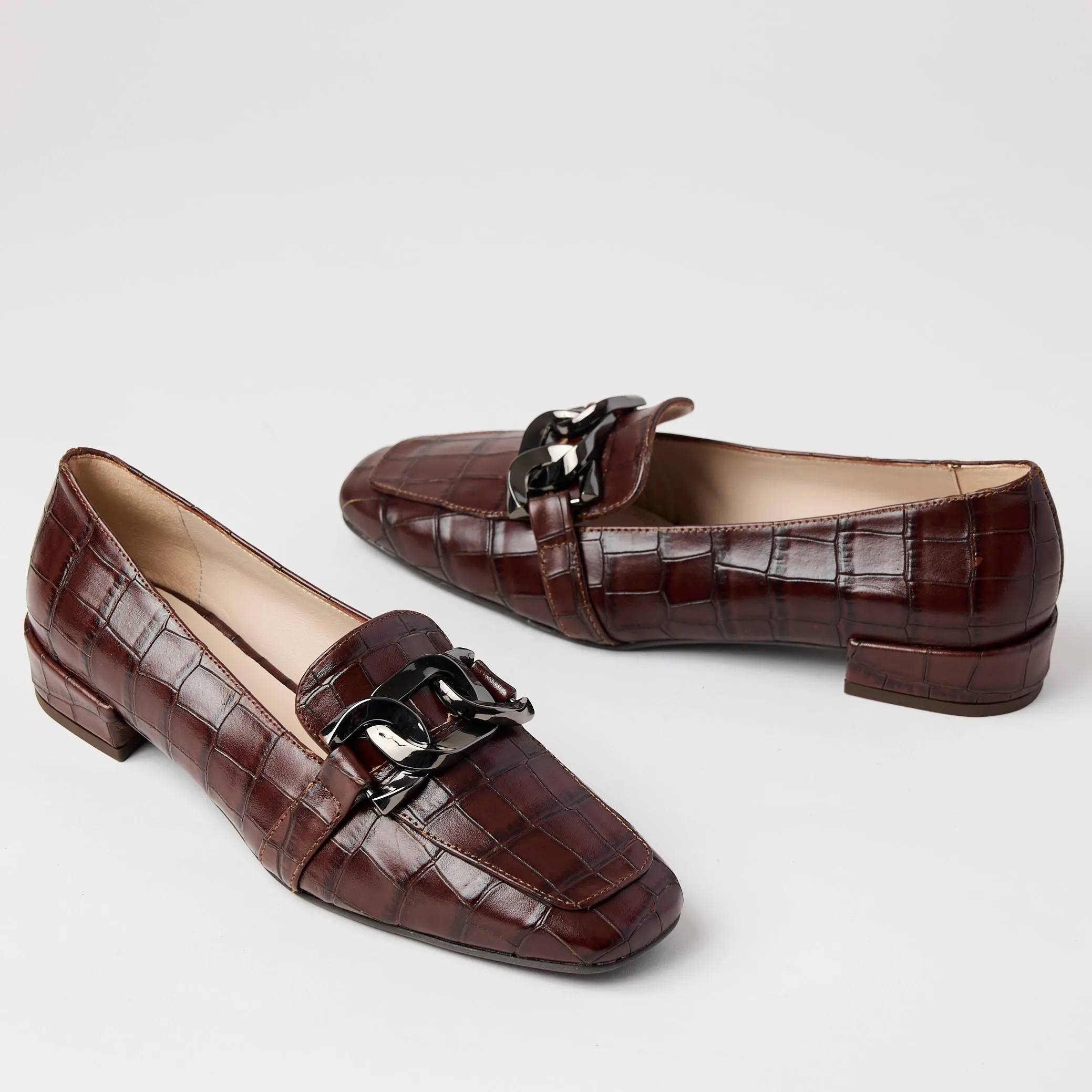 Marian Brown Croc Style Leather Loafers