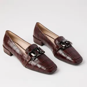 Marian Brown Croc Style Leather Loafers