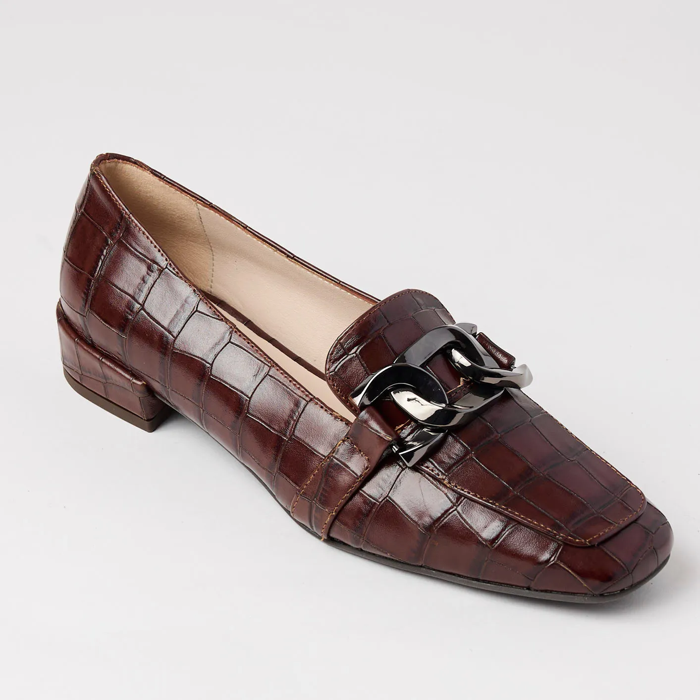 Marian Brown Croc Style Leather Loafers