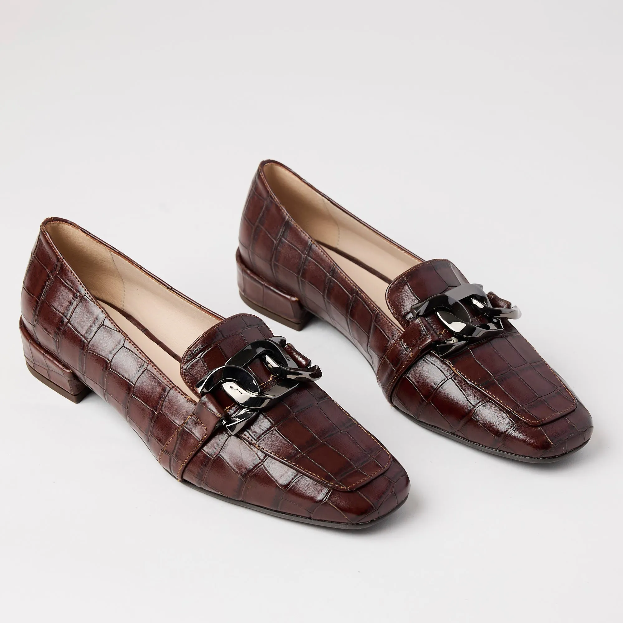 Marian Brown Croc Style Leather Loafers