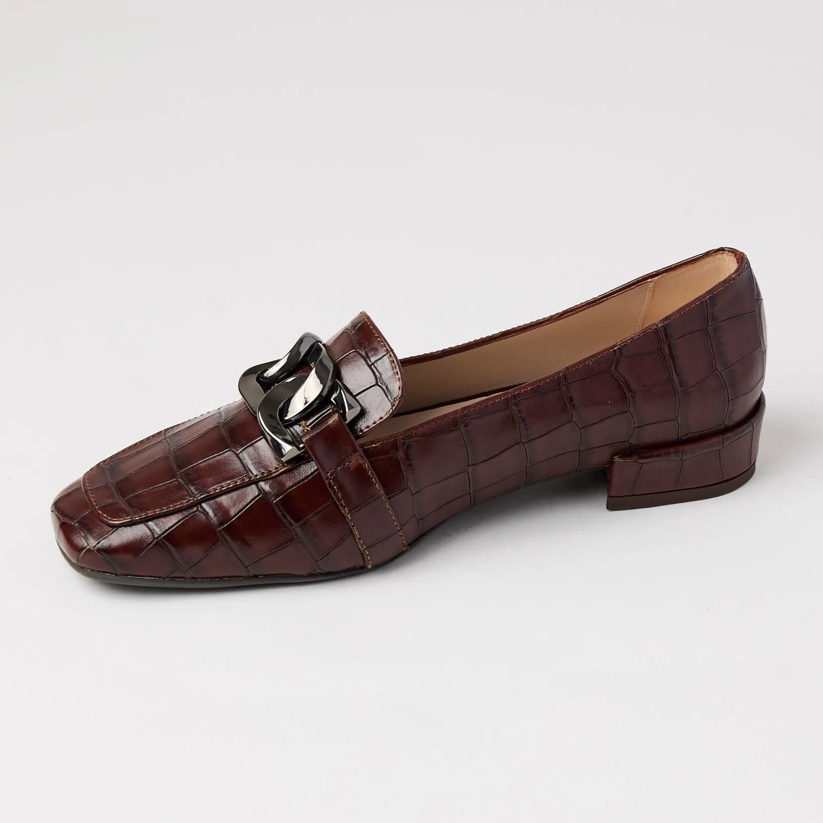 Marian Brown Croc Style Leather Loafers