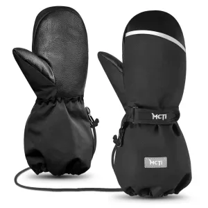 MCTi Kids Ski Mittens Waterproof Winter Ski Warm Sherpa Lined Long Cuff with String