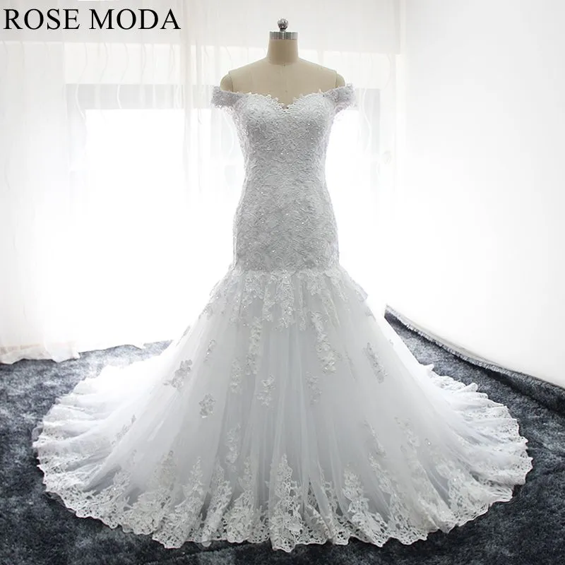 Rosemoda Off Shoulder Lace Mermaid Wedding Dress