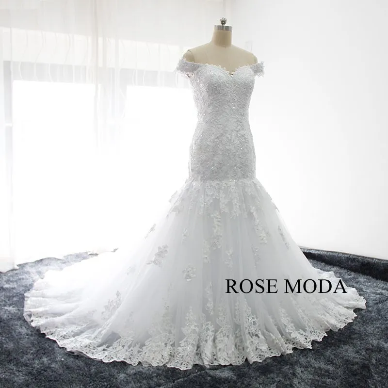 Rosemoda Off Shoulder Lace Mermaid Wedding Dress