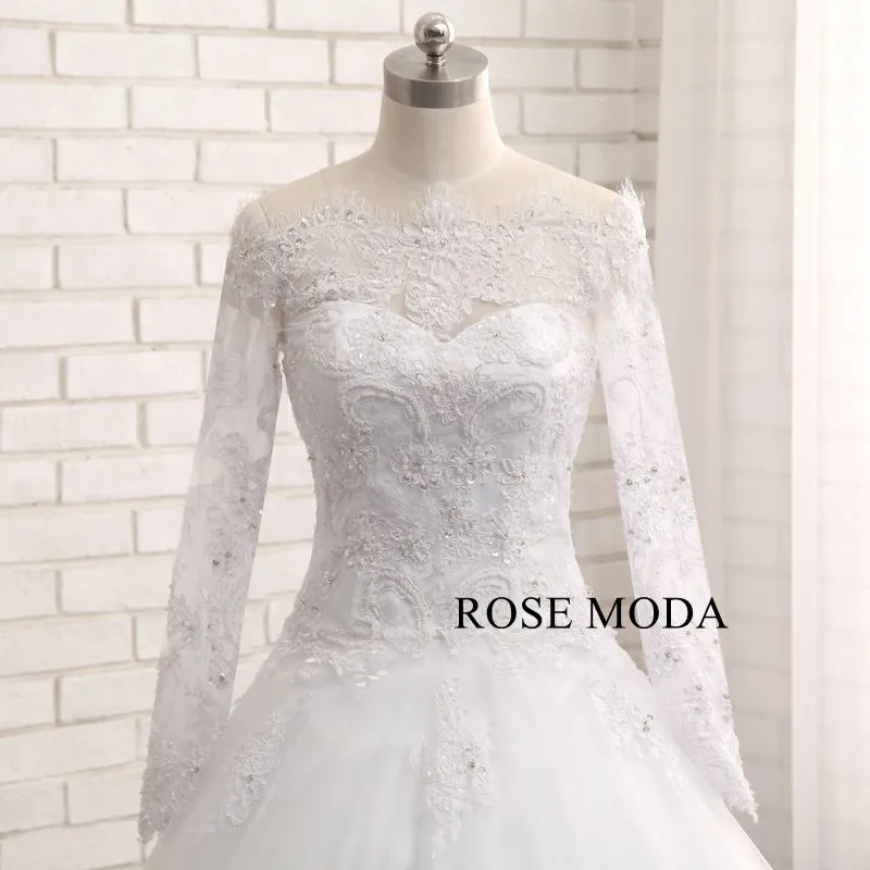 Rosemoda Off-the-shoulder Long Sleeev Chantilly Lace Ball Gown Wedding Dress