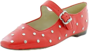 Sam Edelman Michaela Heirloom Red Studs Mary Jane Ankle Strap Squared Toe Flats