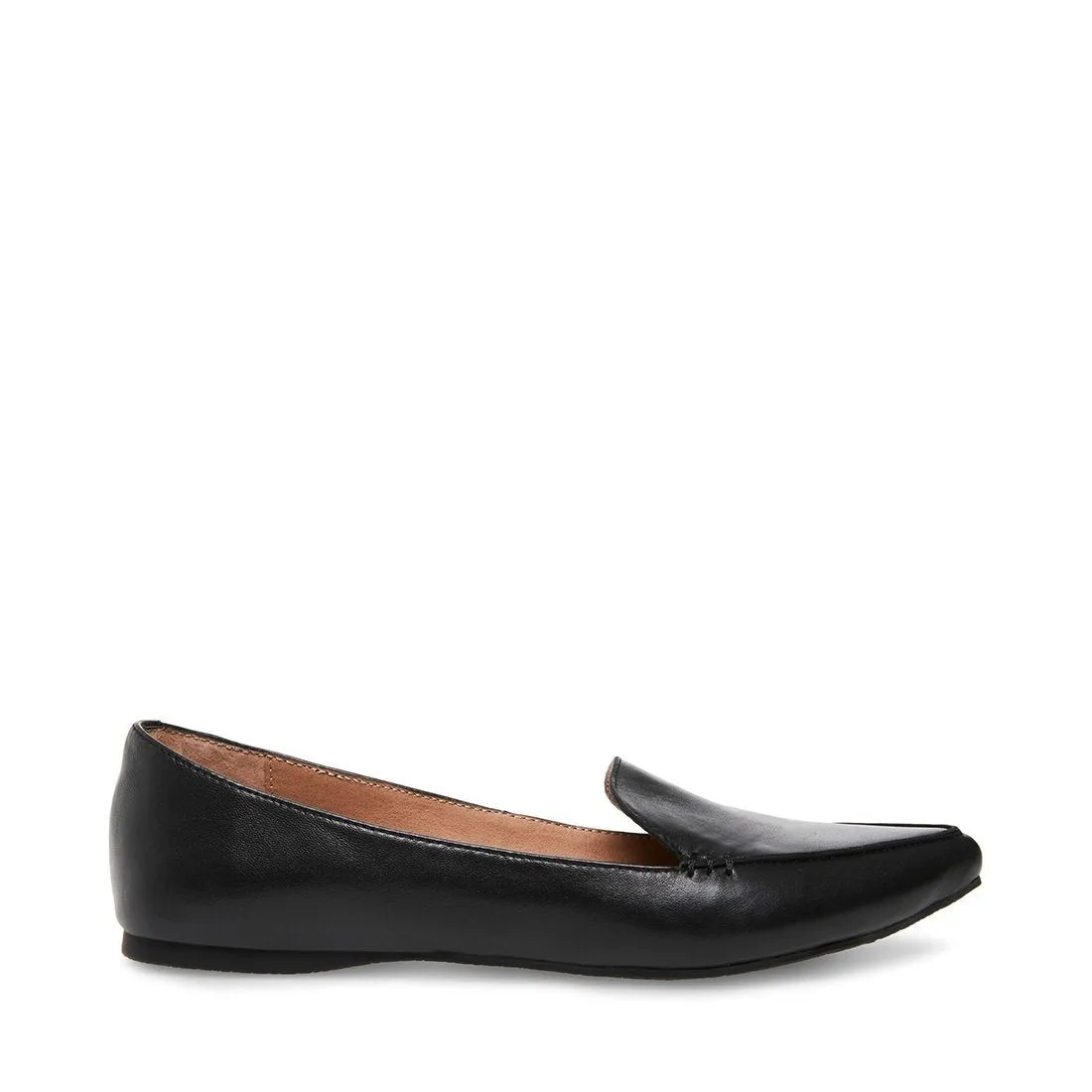 Steve Madden Feather Black Leather Slip On Pointed Closed Toe Flat Loafer