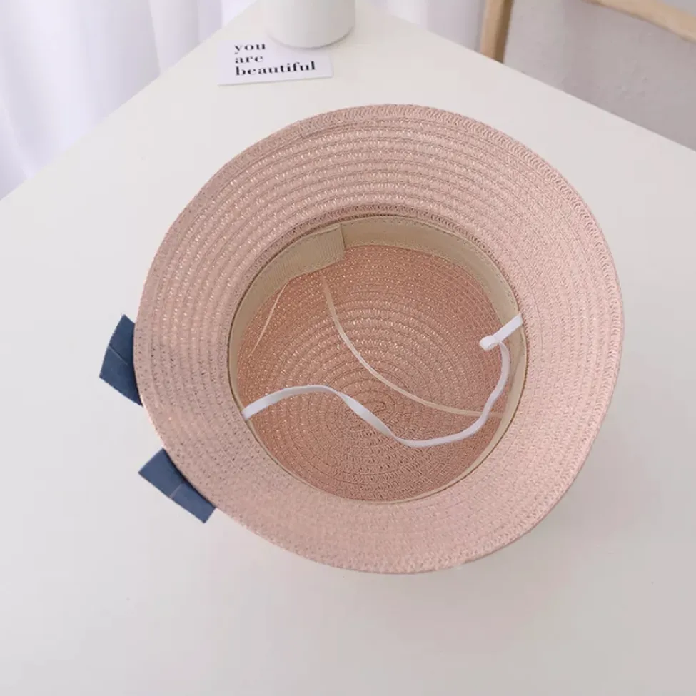 Summer Straw Hat and Sling Bag Set - Pink and Blue