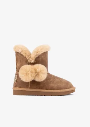 Tan Pompon Fur Australian Boots B&W