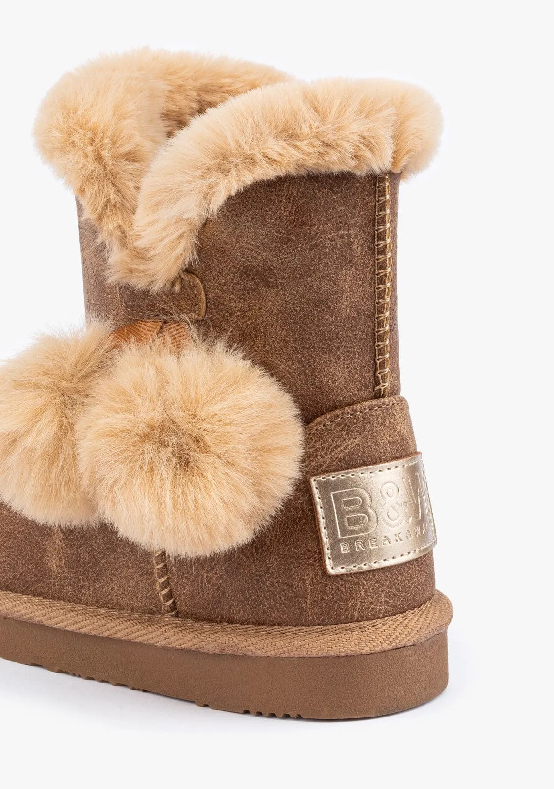 Tan Pompon Fur Australian Boots B&W