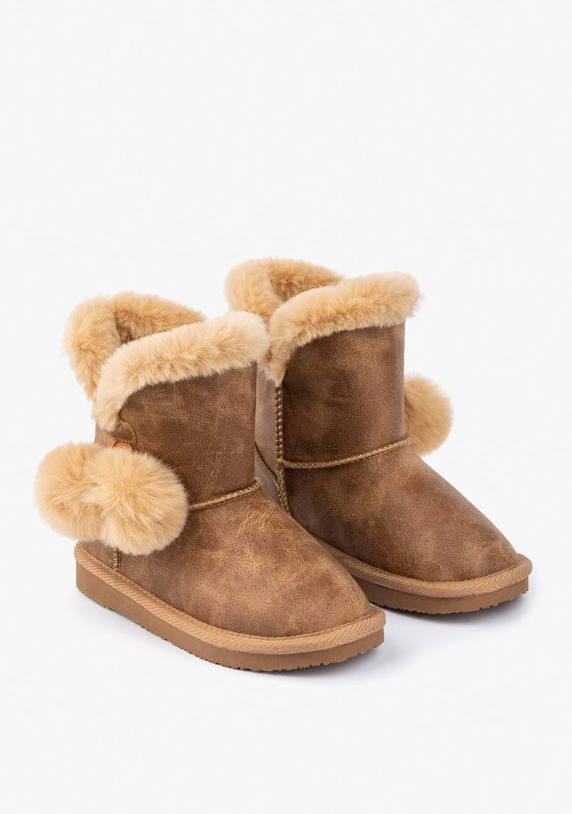 Tan Pompon Fur Australian Boots B&W