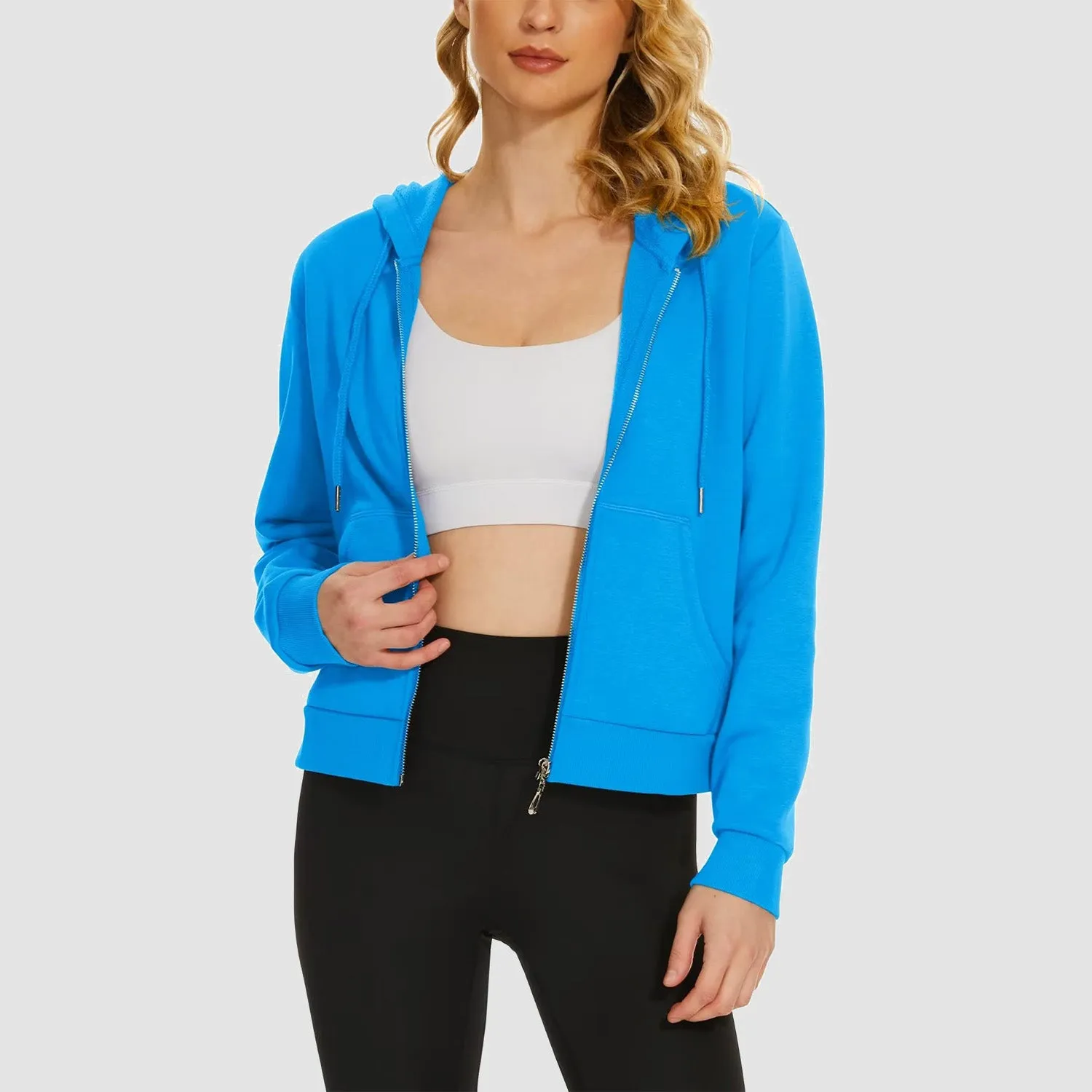Women's Hoodie Ladies Bomber Jacket Fleece Lined Crop Tops Full Zip Hoodie For Winter