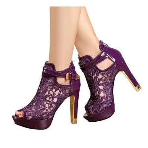 Women's Purple Wedding Lace Ankle Boot Dress Shoes
